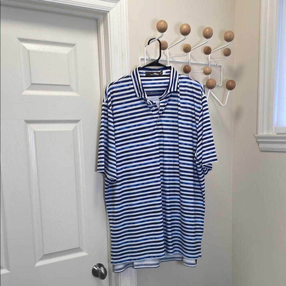 Ralph Lauren RLX - Performance Moisture Wicking Striped Polo Shirt Blue White XL